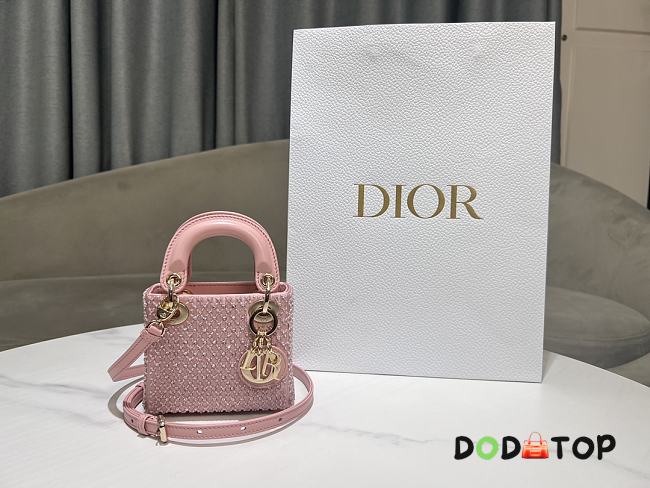 Dior Lady Dior Mini Embroidery Full Pearl Pink Size 12 x 10.2 x 5 cm - 1