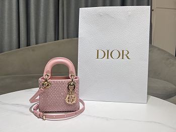 Dior Lady Dior Mini Embroidery Full Pearl Pink Size 12 x 10.2 x 5 cm