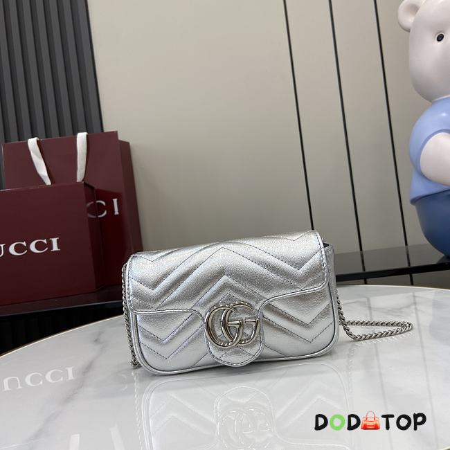 Gucci GG Marmont Super Mini Shoulder Bag Silver Size 16.5 x 10 x 4.5 cm - 1