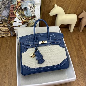 Hermes Birkin 25cm Canvas With Swift Lace Blue Gold Buckle 