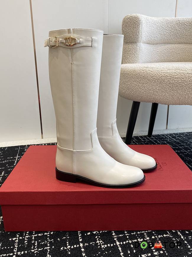 Valentino V Buckle Knight Boots White - 1