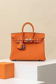 Hermes Togo Leather Handbag Orange Silver Hardware Size 25 x 20 x 13 cm - 1