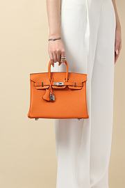 Hermes Togo Leather Handbag Orange Silver Hardware Size 25 x 20 x 13 cm - 4