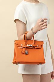 Hermes Togo Leather Handbag Orange Silver Hardware Size 25 x 20 x 13 cm - 2