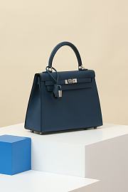 Hermes Kelly Epsom Calfskin Navy Silver Hardware Size 25 x 10 x 20 cm - 5