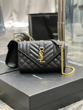 YSL Envelope Small Bag Black Gold Hardware Size 21 x 13 x 6 cm