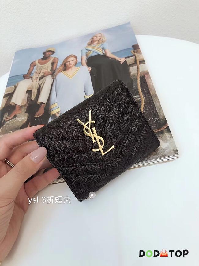 YSL Monogram Trifold Wallet in Grained Leather Black Size 12 x 10 x 2 cm - 1