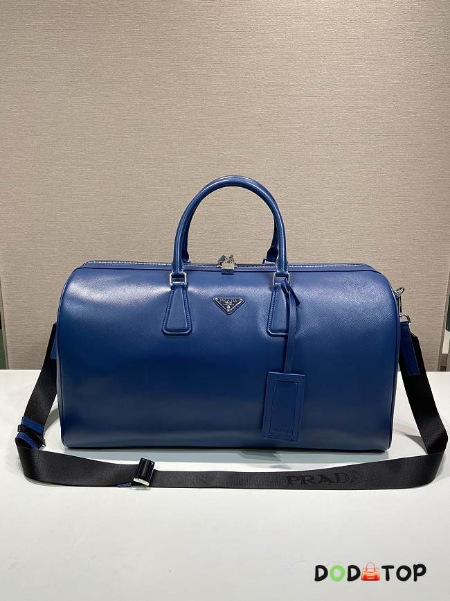 Prada Travel Bag Long Shoulder Strap Saffiano Leather Blue Size 51 x 27.5 x 25 cm - 1