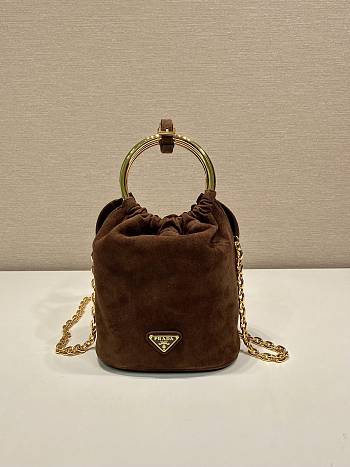 Prada Bucket Bag Suade Brown Size 15 x 19 x 8 cm