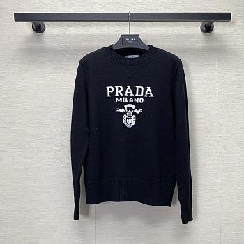 Prada Women Cashmere and Wool Prada Logo Crew-neck Sweater Black