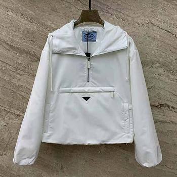 Prada Women Padded Duchesse Jacket with Enameled Metal Triangle Logo White