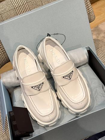 Prada Monolith Brushed Leather Loafers White