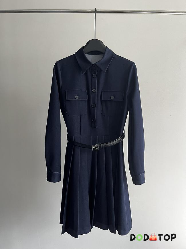 Fendi Long-Sleeved Dress Blue - 1