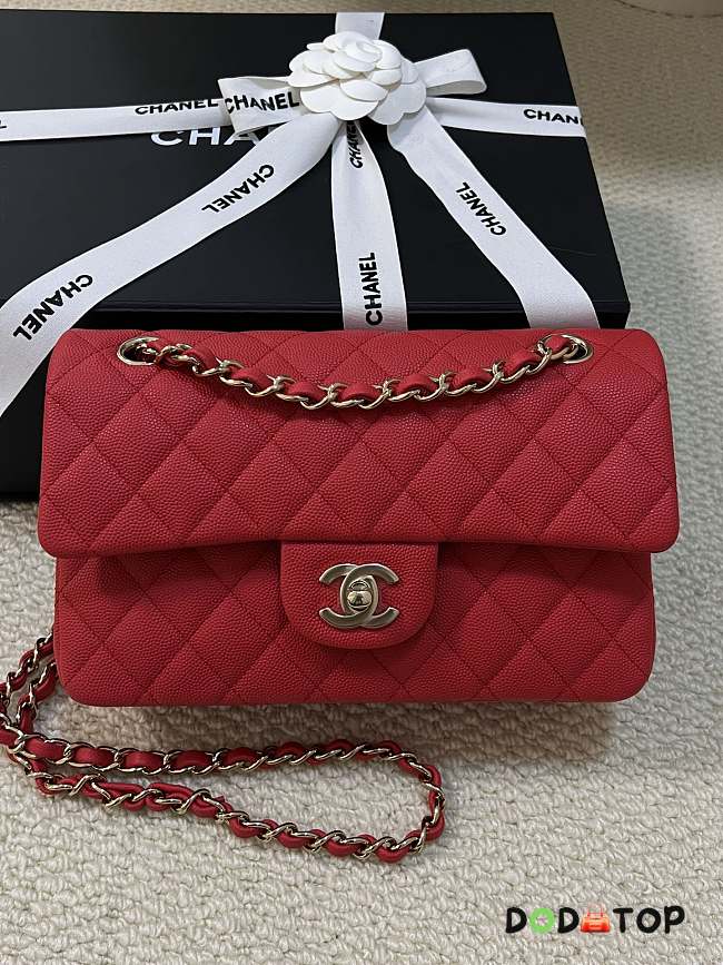 Chanel Classic Flap Bag Caviar Red Gold Hardware Size 25 cm - 1