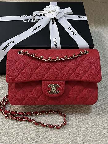 Chanel Classic Flap Bag Caviar Red Gold Hardware Size 25 cm