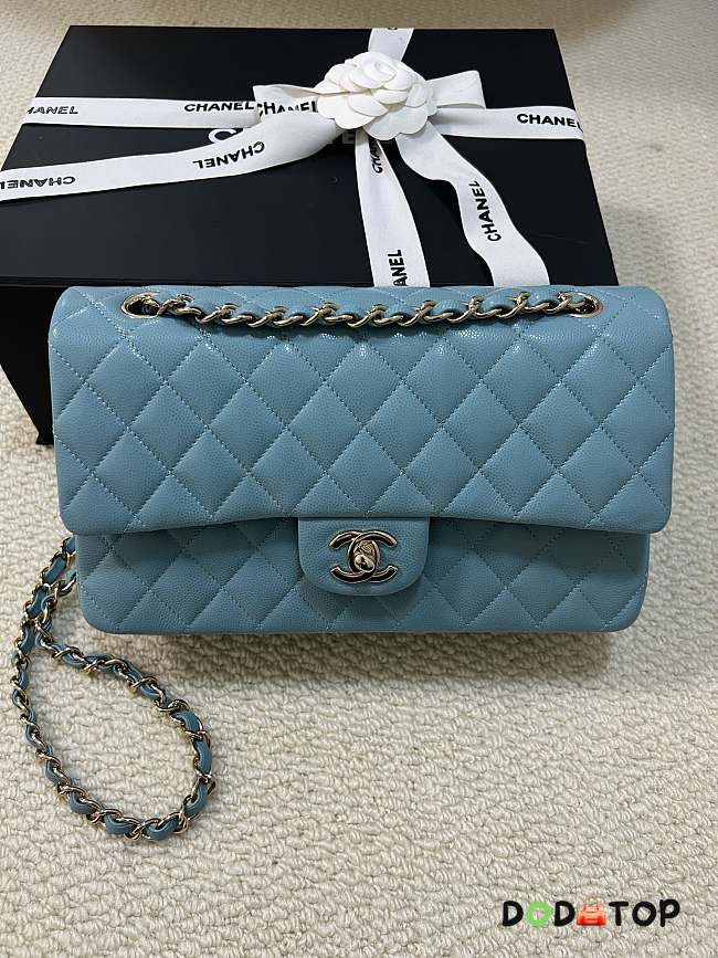 Chanel Classic Flap Bag Caviar Blue Gold Hardware Size 25 cm - 1