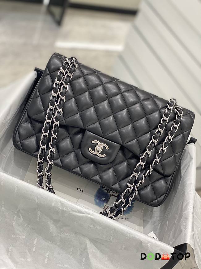 Chanel CF Lambskin Bodin Joyeux Black Silver Hardware Size 30 cm - 1