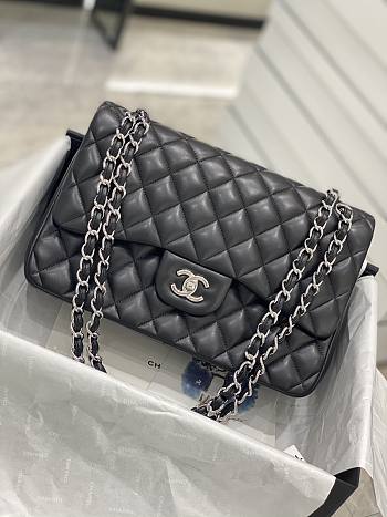 Chanel CF Lambskin Bodin Joyeux Black Silver Hardware Size 30 cm