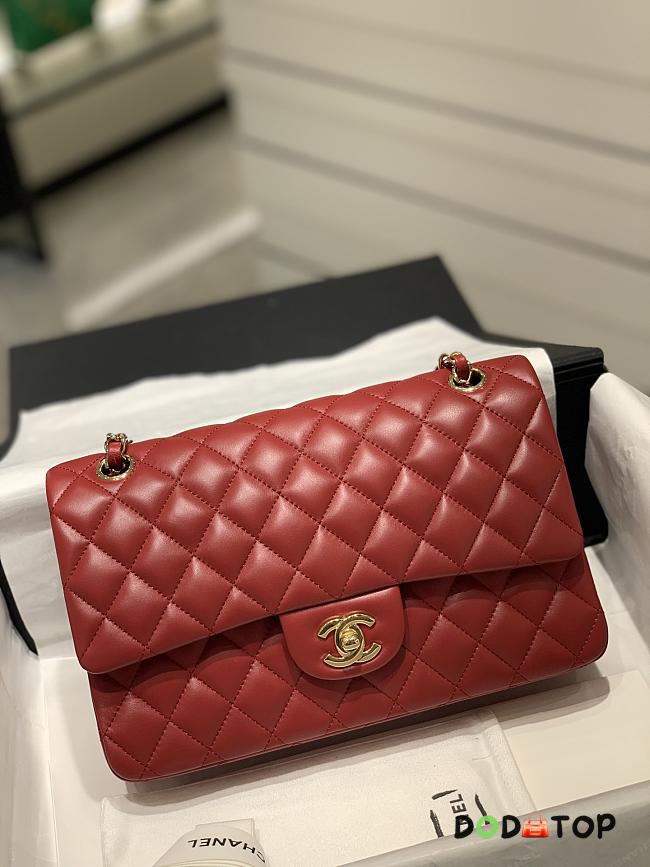 Chanel CF Lambskin Bodin Joyeux Red Light Gold Buckle Size 25 cm - 1