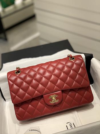 Chanel CF Lambskin Bodin Joyeux Red Light Gold Buckle Size 25 cm