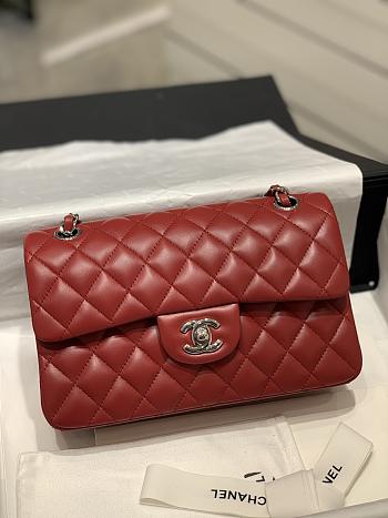 Chanel CF Lambskin Bodin Joyeux Red Light Silver Buckle Size 25 cm