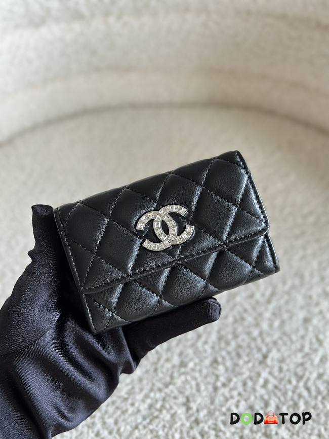 Chanel Flip Rhinestone Card Holder Black Size 11 x 8.5 x 3 cm - 1