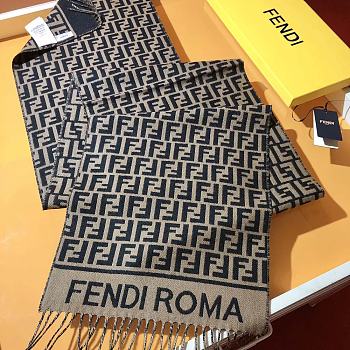 Fendi FF Scarf Brown Wool and Cashmere Scarf Size 190 x 30 cm