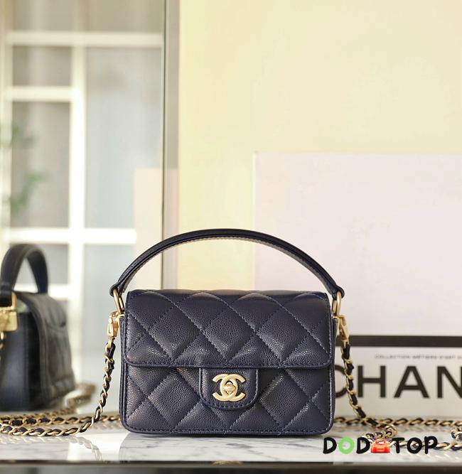 Chanel Mini Flap Bag With Top Handle Grained Leather Navy Blue Size 11 x 16 x 4 cm - 1