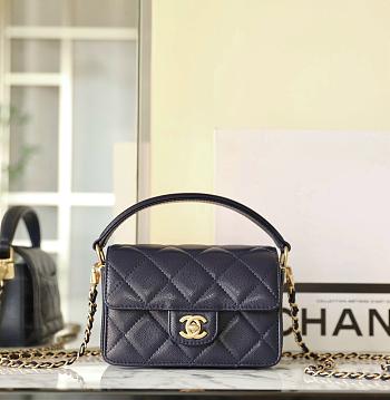 Chanel Mini Flap Bag With Top Handle Grained Leather Navy Blue Size 11 x 16 x 4 cm