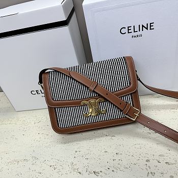 Celine Classique Triomphe Bag in Striped Textile Size 22 x 16.5 x 7 cm