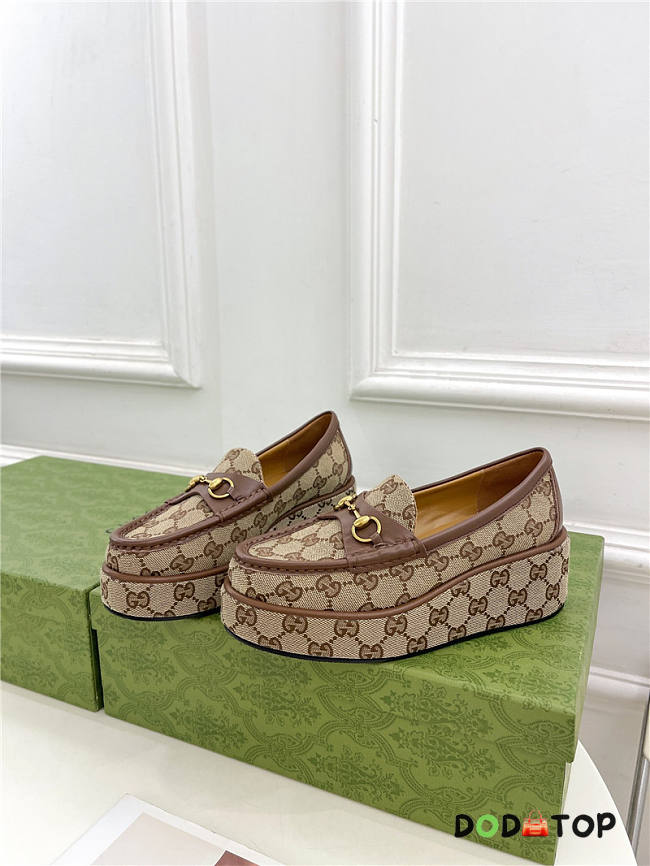 Gucci Horsebit Embellished GG Canvas Wedge Loafers - 1