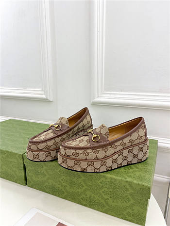 Gucci Horsebit Embellished GG Canvas Wedge Loafers