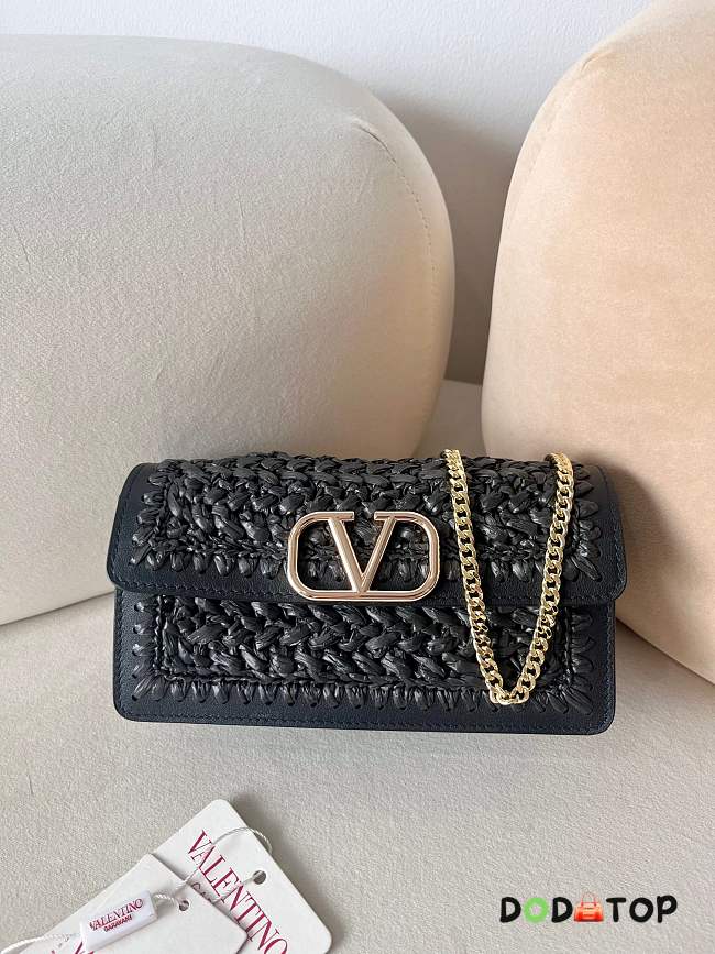 Valentino Raffia Woven Chain Small Bag Black Size 20 x 10.5 x 4 cm - 1