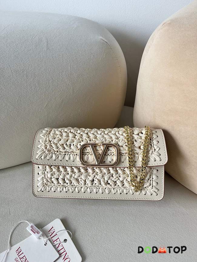 Valentino Raffia Woven Chain Small Bag White Size 20 x 10.5 x 4 cm - 1