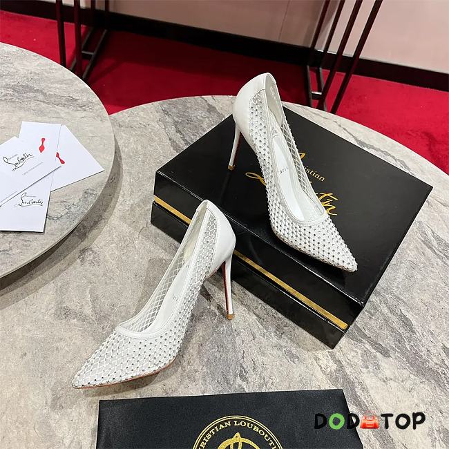 Christian Louboutin Apostropha Mesh Strass 80mm Pumps-White - 1