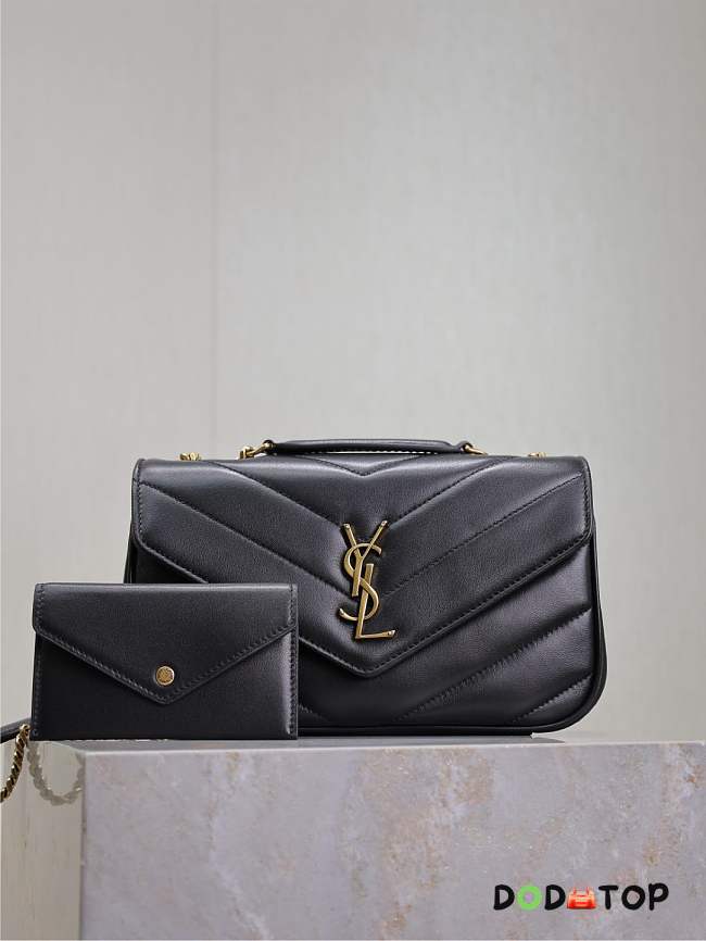 YSL Medium Leather Loulou Shoulder Bag Black Size 24 × 14 × 6 cm - 1