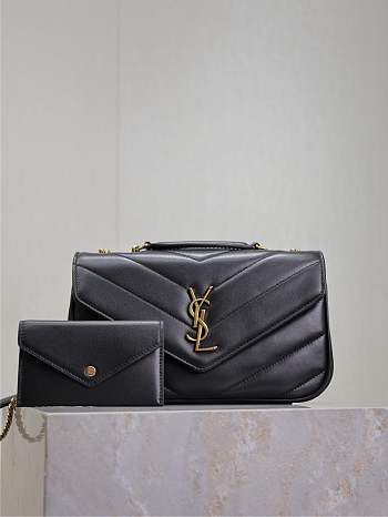 YSL Medium Leather Loulou Shoulder Bag Black Size 24 × 14 × 6 cm