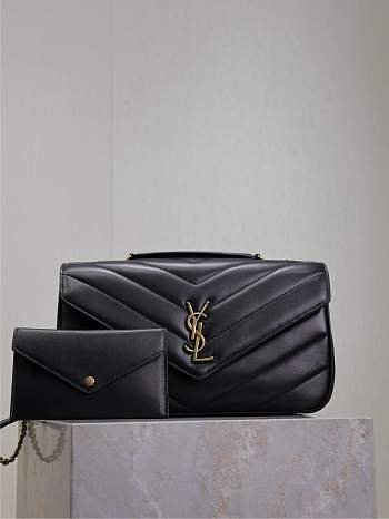 YSL Large Leather Loulou Shoulder Bag Black Size 29 × 17 × 8 cm