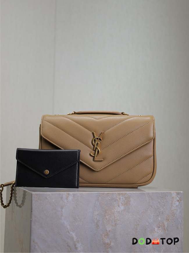 YSL Medium Leather Loulou Shoulder Bag Milk Tea Size 24 × 14 × 6 cm - 1