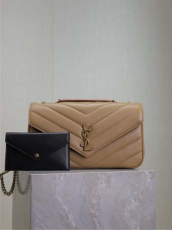 YSL Large Leather Loulou Shoulder Bag Milk Tea Size 29 × 17 × 8 cm