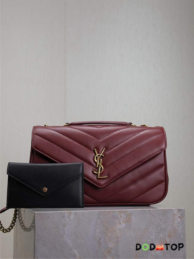 YSL Large Leather Loulou Shoulder Bag Red Size 29 × 17 × 8 cm - 1