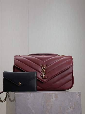 YSL Large Leather Loulou Shoulder Bag Red Size 29 × 17 × 8 cm