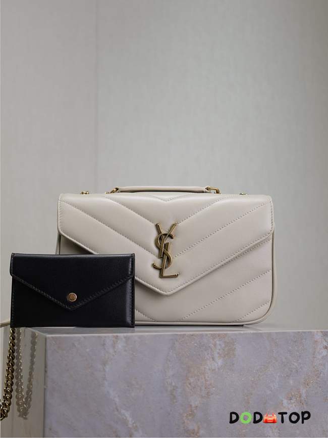 YSL Medium Leather Loulou Shoulder Bag White Size 24 × 14 × 6 cm - 1