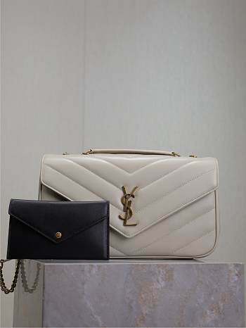 YSL Large Leather Loulou Shoulder Bag White Size 29 × 17 × 8 cm