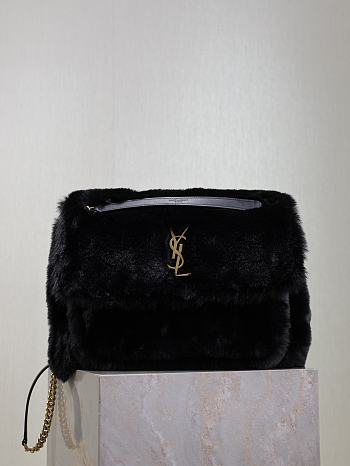 YSL Saint Laurent Black Fur Large Niki Bag Size 32 × 23 × 9 cm