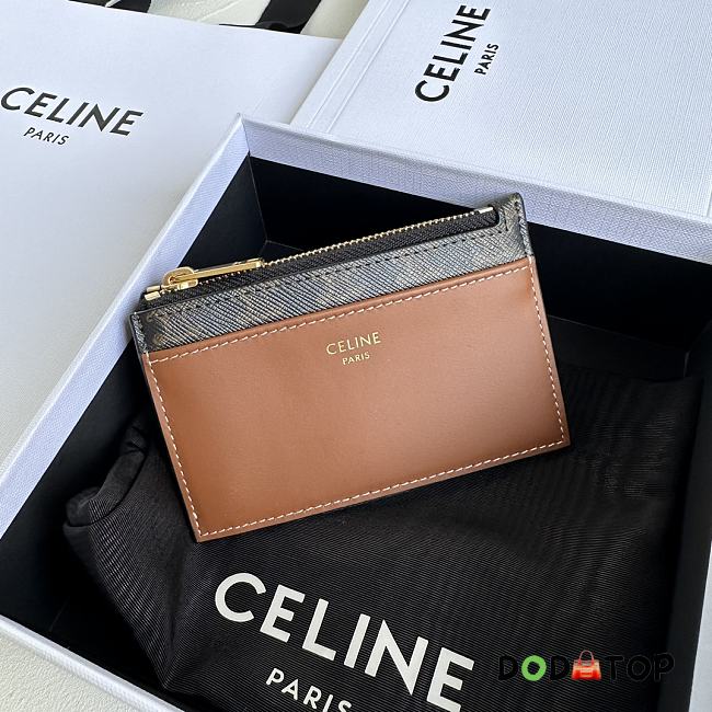 Celine Zipped Card Holder Brown Size 7.5 x 11.5 cm - 1