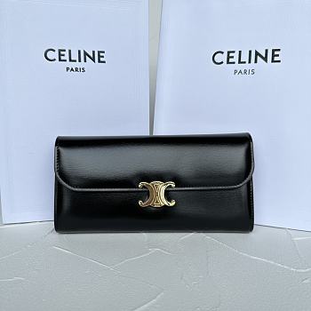 Celine Triomphe Large Shiny Cow Leather Wallet Black Size 19 × 10 x 3 cm