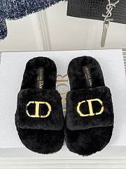 Dior Fluffy Slippers Black/White/Gray  - 1