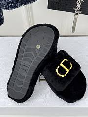 Dior Fluffy Slippers Black/White/Gray  - 5