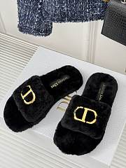 Dior Fluffy Slippers Black/White/Gray  - 2